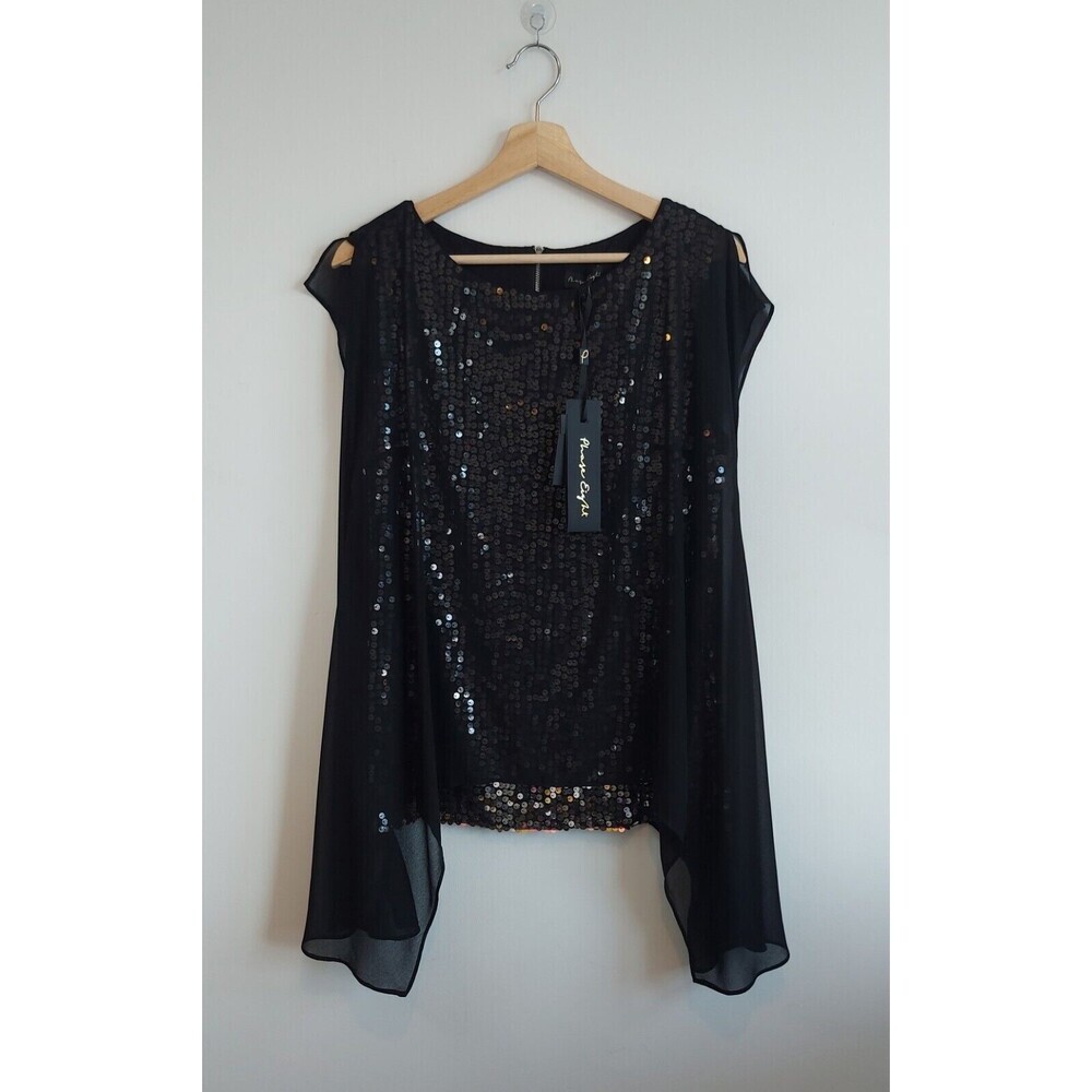 Phase Eight Women' Delilah Double Layer Sequin Blouse Black Size 4 US (8UK) $169